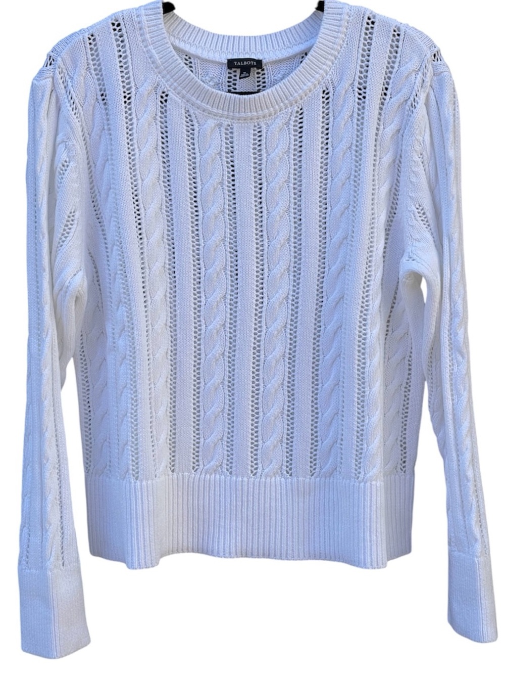 Talbots White Open Knit Cable Crewneck Sweater Size XL